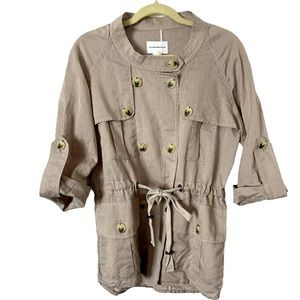 Club Monaco Tan White Pinstripe Lightweight Cargo Safari Jacket‎ M Silk Cotton